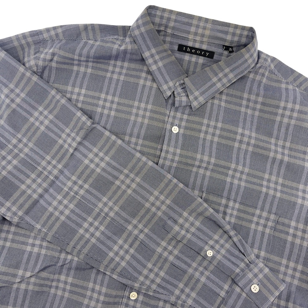 Theory Men's Gray Plaid Cotton Button-Down Shirt Casual Long Sleeve XXL